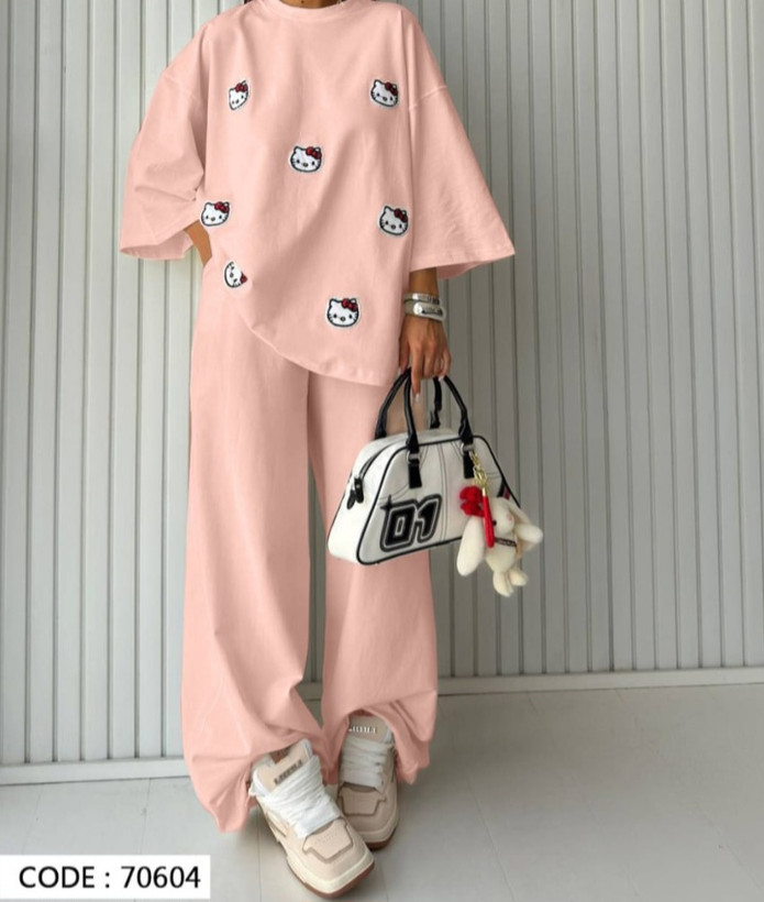 ست تیشرت شلوار زنانه صورتی