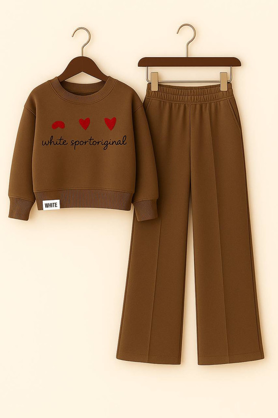 ست کراپ شلوار قهوه ای