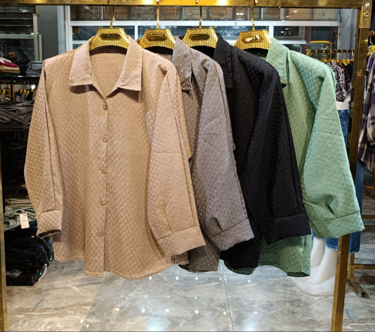 شومیز زنانه کوک دوزی شطرنجی یقه مردانه