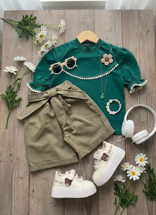 ست تیشرت شلوارک دخترانه چیندار