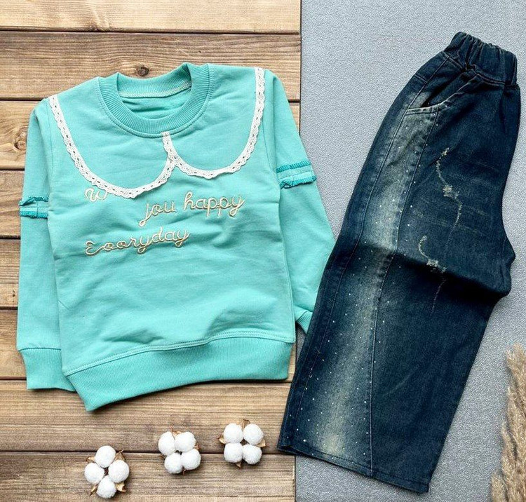 بلوز شلوار لی دخترانه اعلا رنگ بلوز آبی