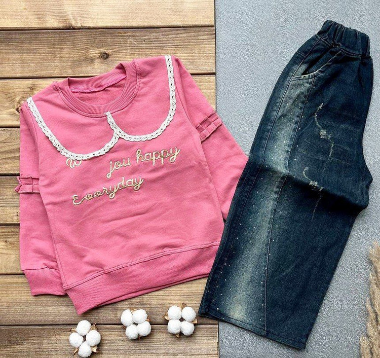 بلوز شلوار لی دخترانه مجلسی رنگ بلوز صورتی