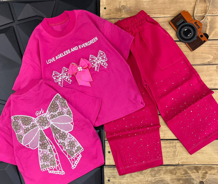 ست تیشرت شلوار پاپیون مروارید